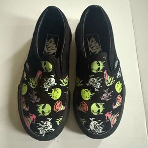 Vans Kids Black Slip-On Shoes trippy alien glow in the dark toddler 11